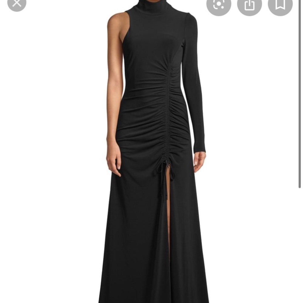 Cinq a Sept Asymmetrical Sleeve Black Maxi Dress